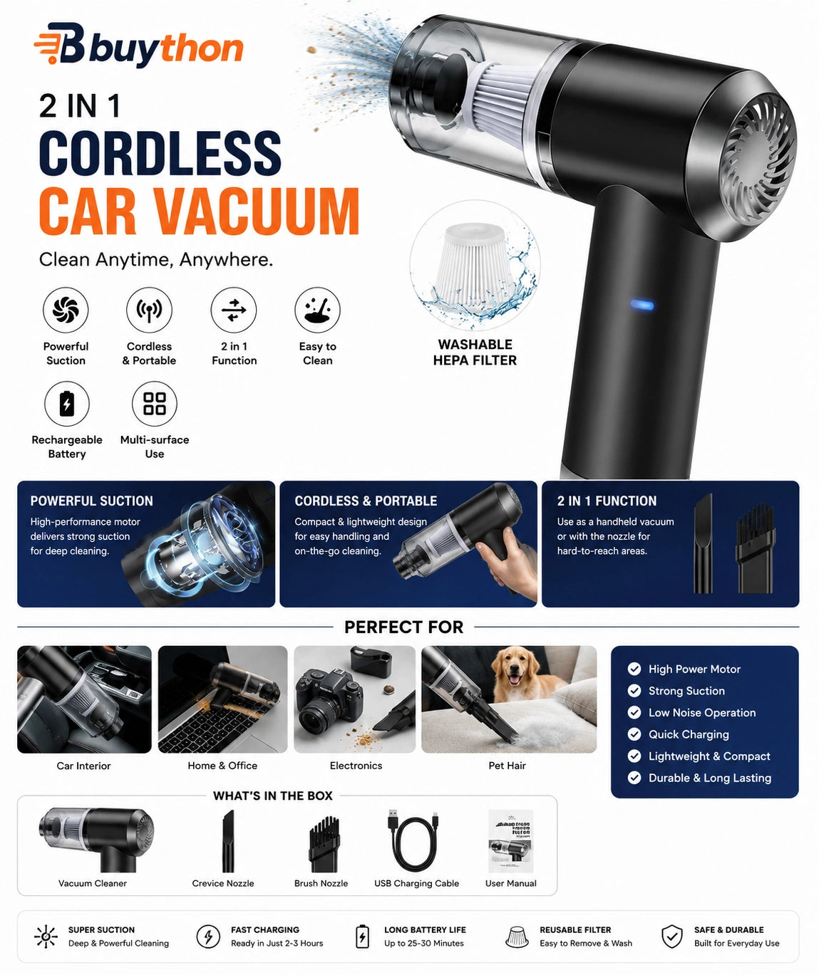 Buython TurboVac 2-in-1 Portable Vacuum Cleaner