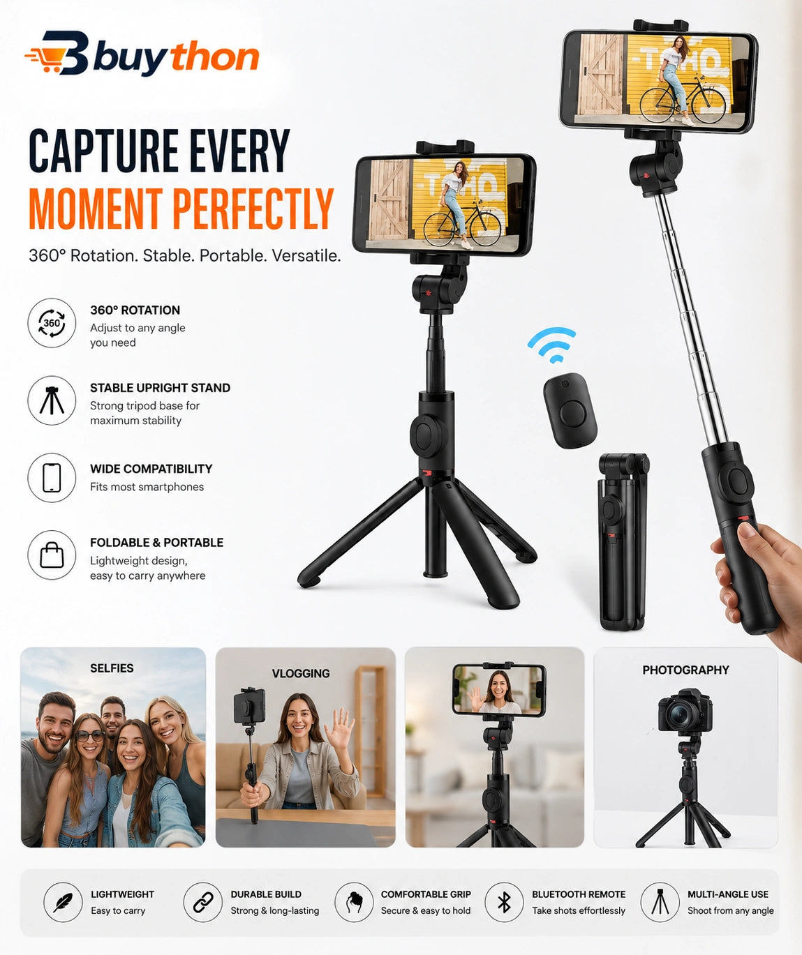 Buython FlexShot Foldable Bluetooth Selfie Stick