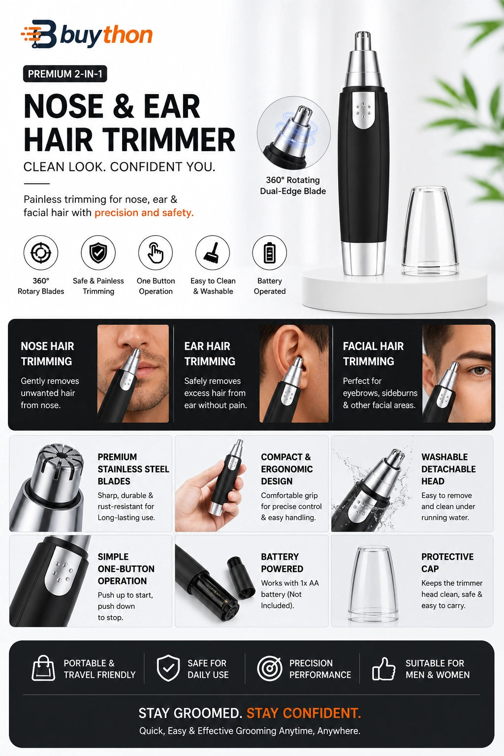 Buython Precision Nose & Ear Hair Trimmer