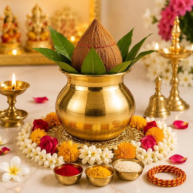 Pure Brass Traditional Pooja Lota Kalash for Daily Worship & Religious Ceremonies