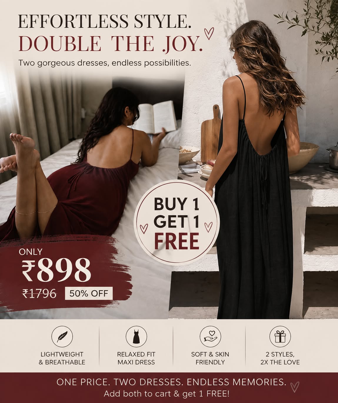 🌸 Adjustable Open Back Maxi Dress for Women | Buy 1 Get 1 FREE | Summer Collection | Only ₹898
